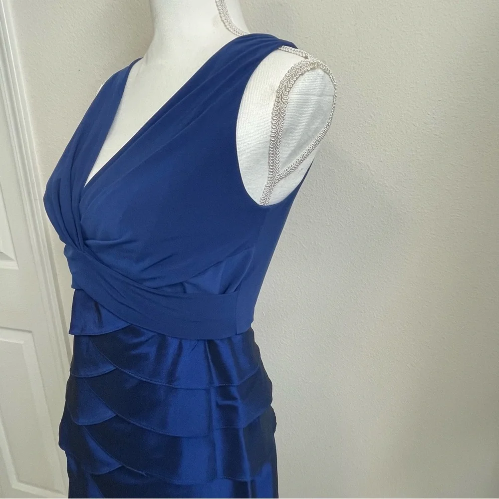 Adrianna Papell Cocktail Dress Women 6 Blue Sleeveless Tiered Ruffle Formal part